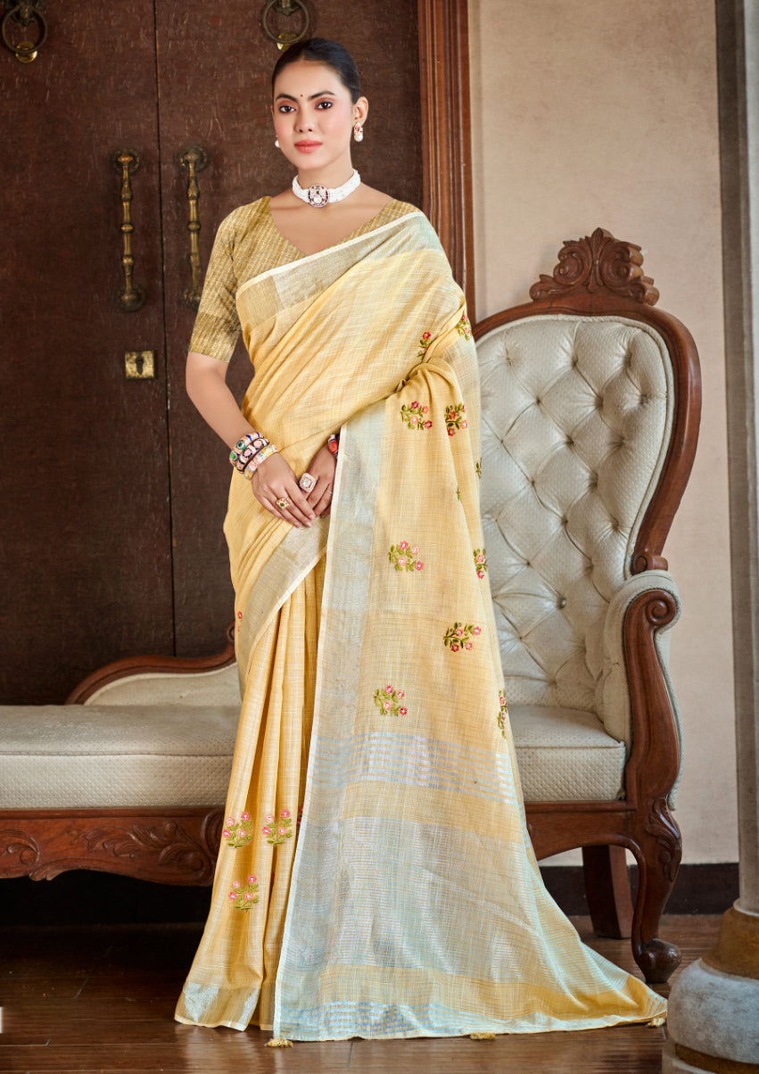 Mellow Yellow Linen Saree