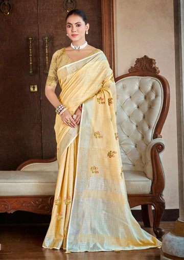 Mellow Yellow Linen Saree