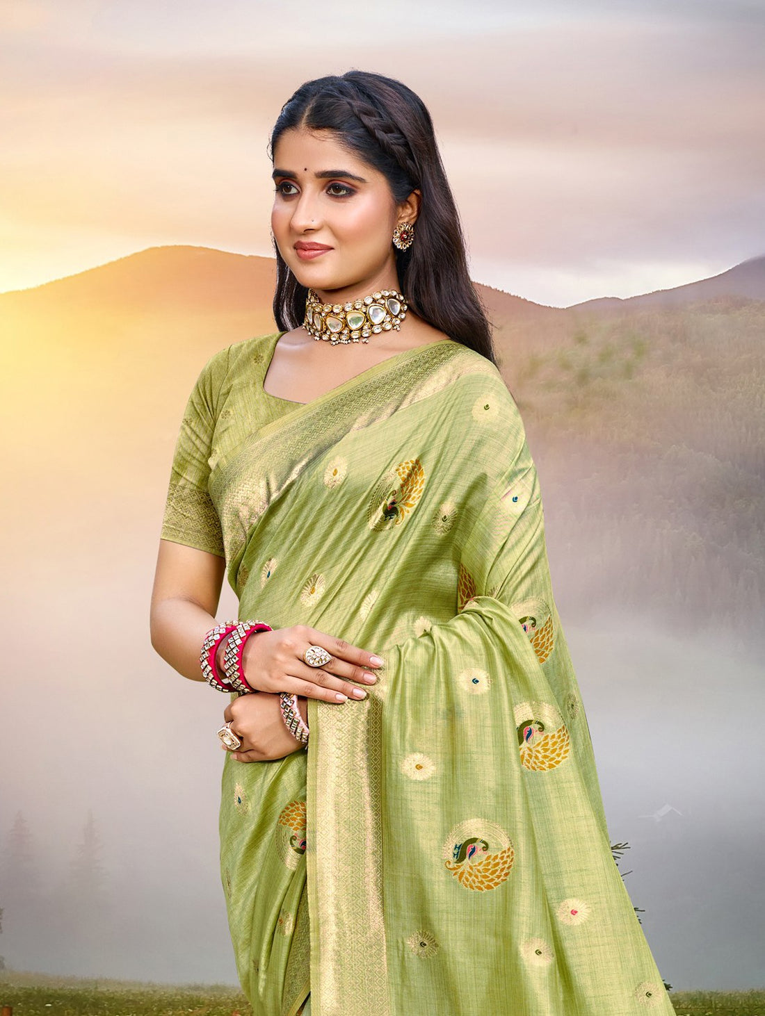 Mint Green Heavy Assam Silk Saree