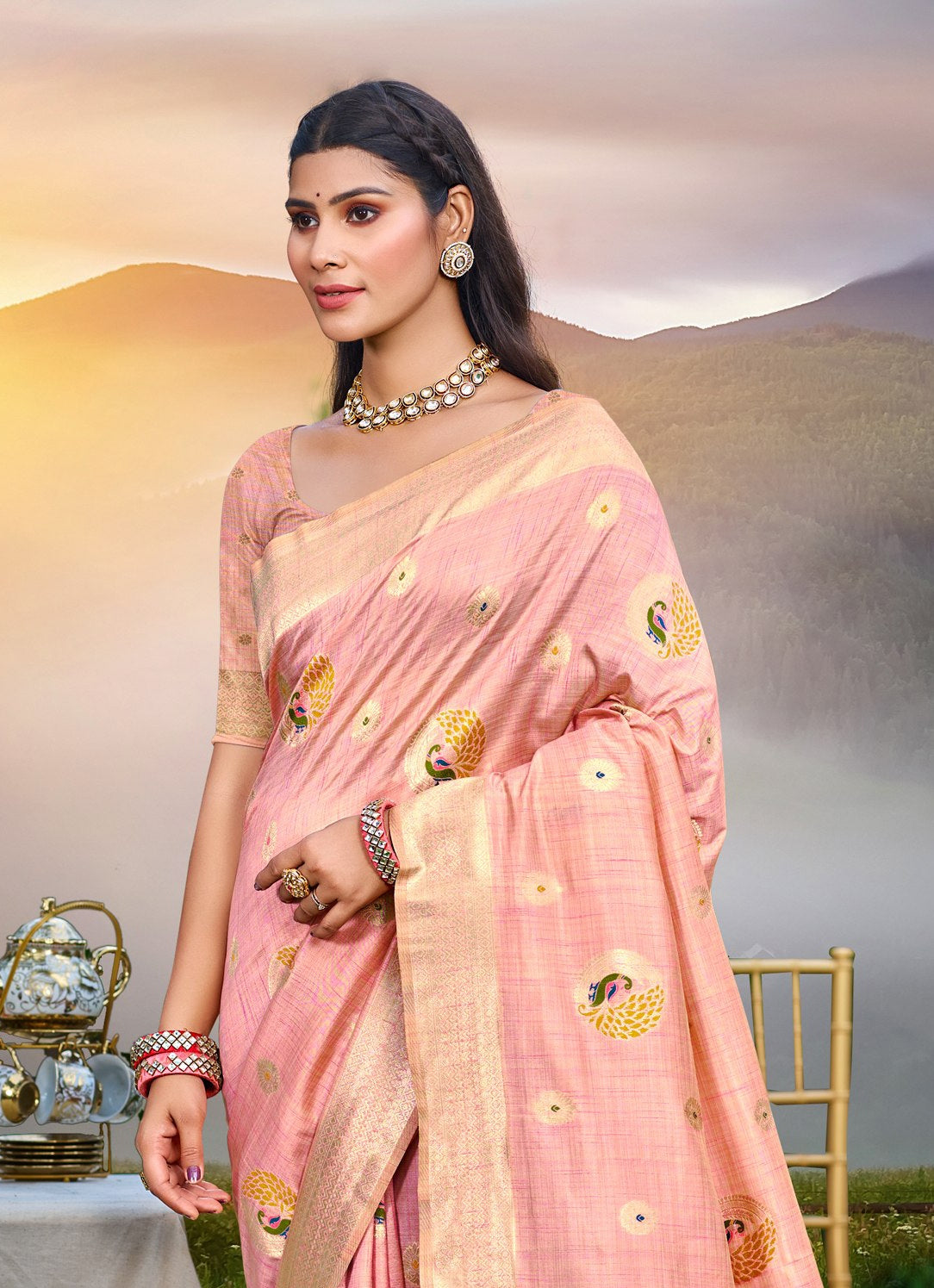 Dusty Pink Heavy Assam Silk Saree