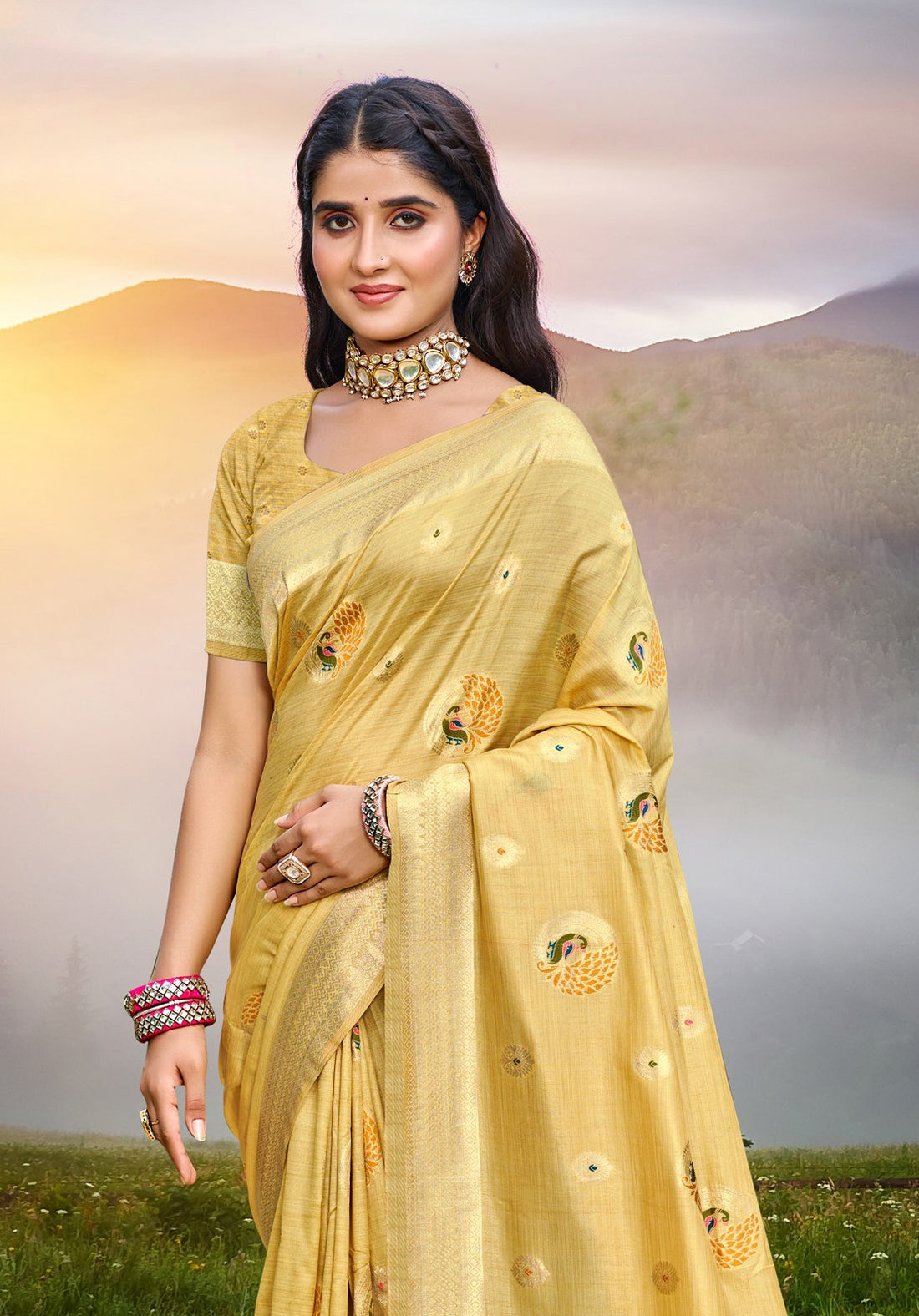 Yellow Heavy Assam Silk Saree