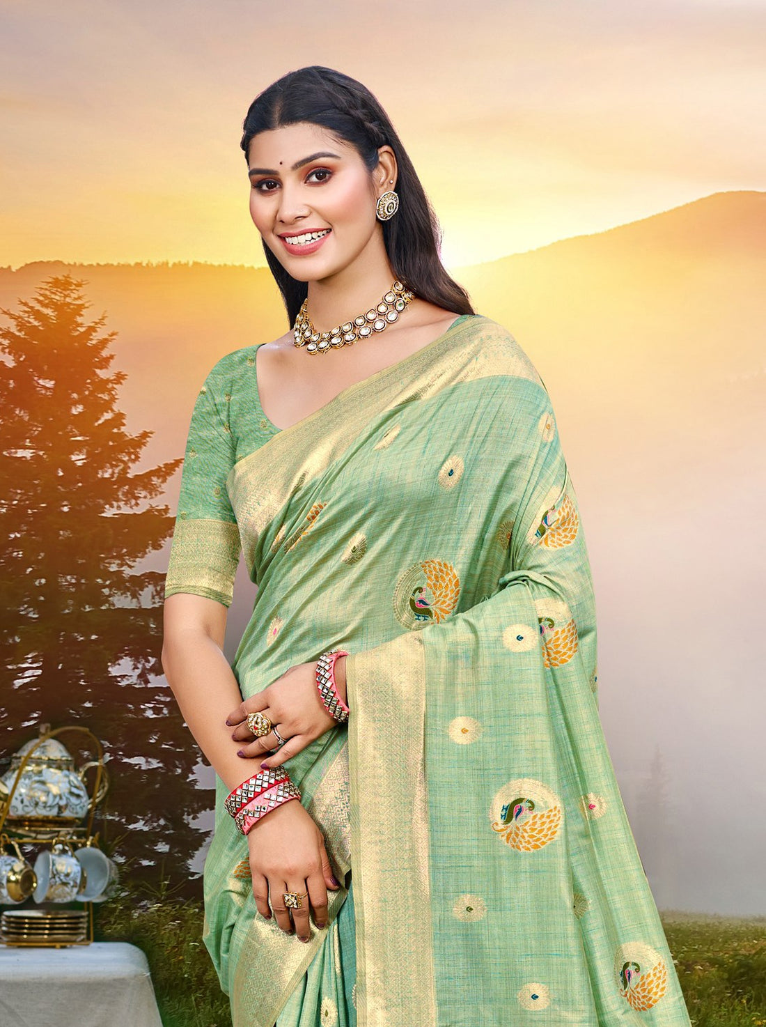Sea Green Heavy Assam Silk Saree