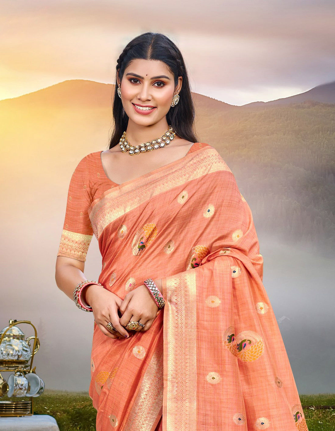 Peach Heavy Assam Silk Saree