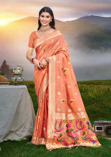 Peach Heavy Assam Silk Saree