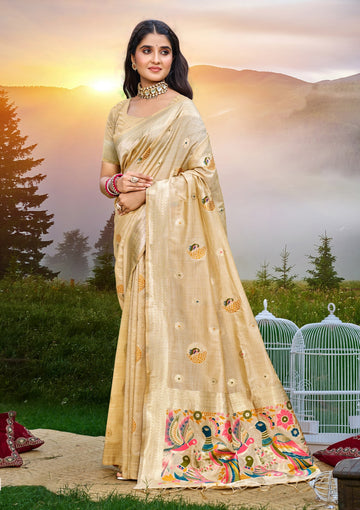 Beige Heavy Assam Silk Saree