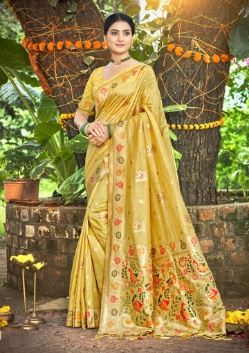 Yellow Heavy Assam Silk Saree