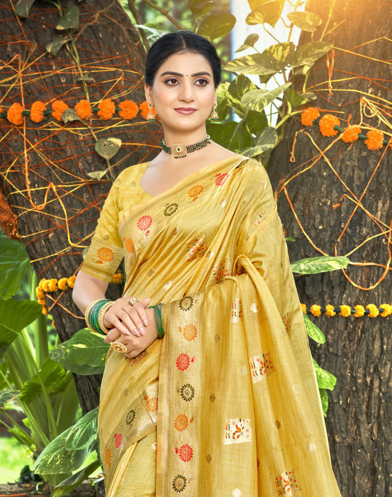 Yellow Heavy Assam Silk Saree
