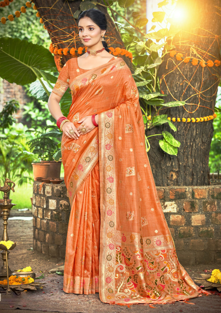Orange Heavy Assam Silk Saree