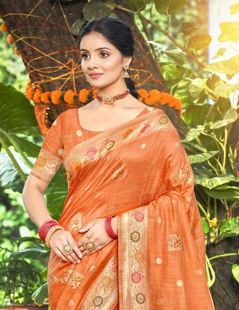 Orange Heavy Assam Silk Saree