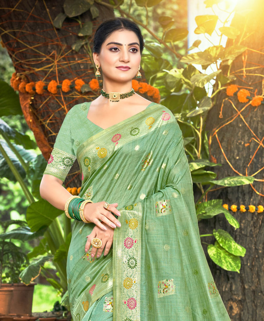 Sea Green Heavy Assam Silk Saree
