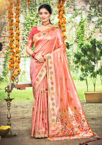 Peach Heavy Assam Silk Saree