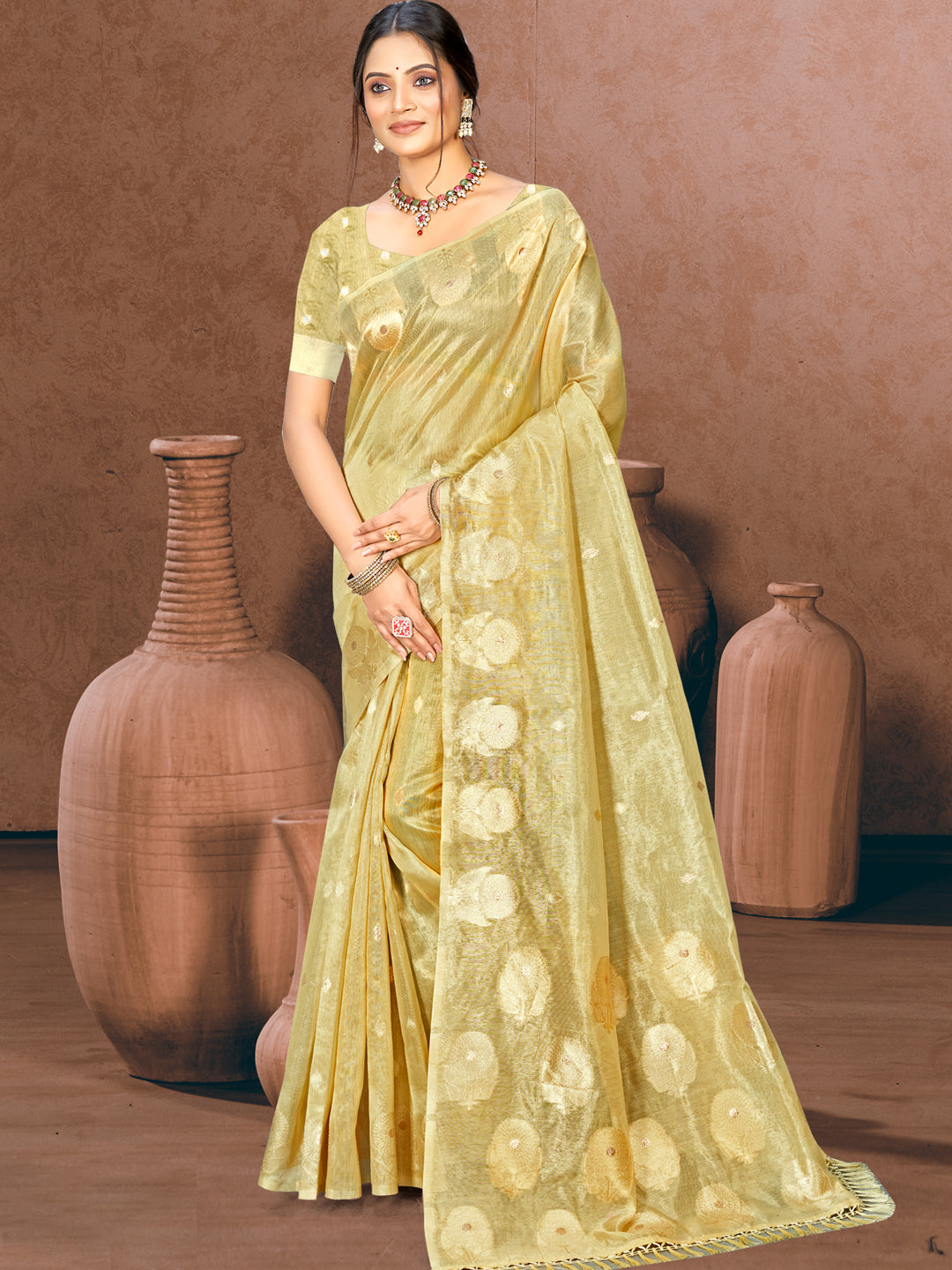 Lime Yellow Munga Kota Saree
