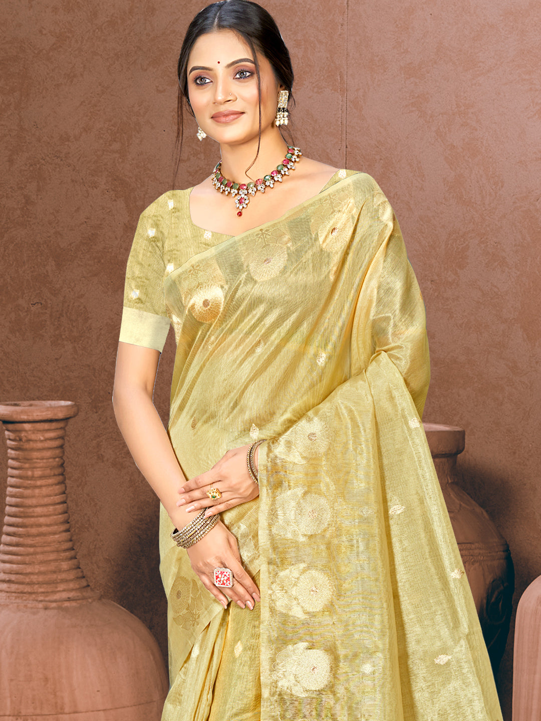 Lime Yellow Munga Kota Saree