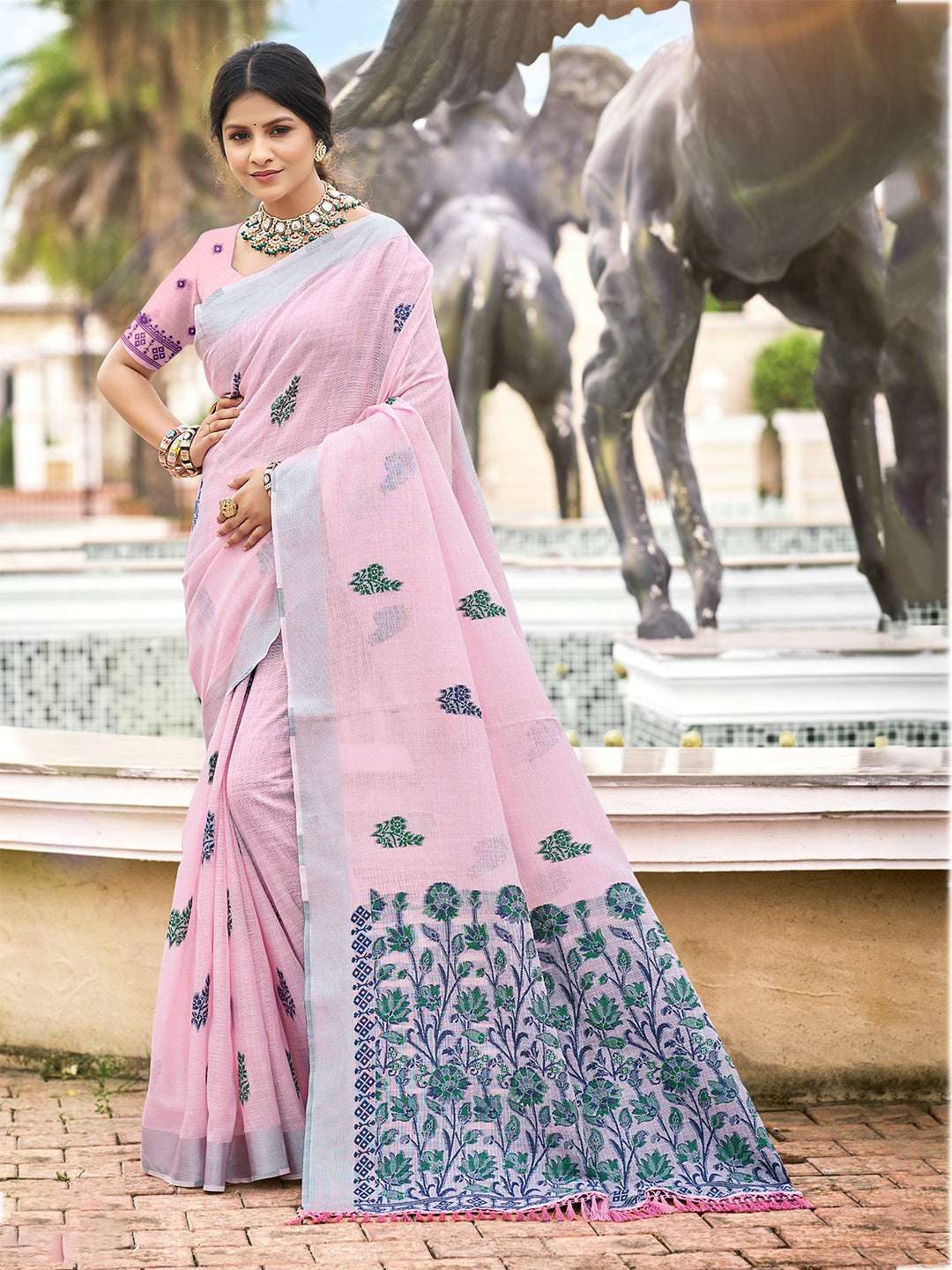 Light Pink Linen Saree