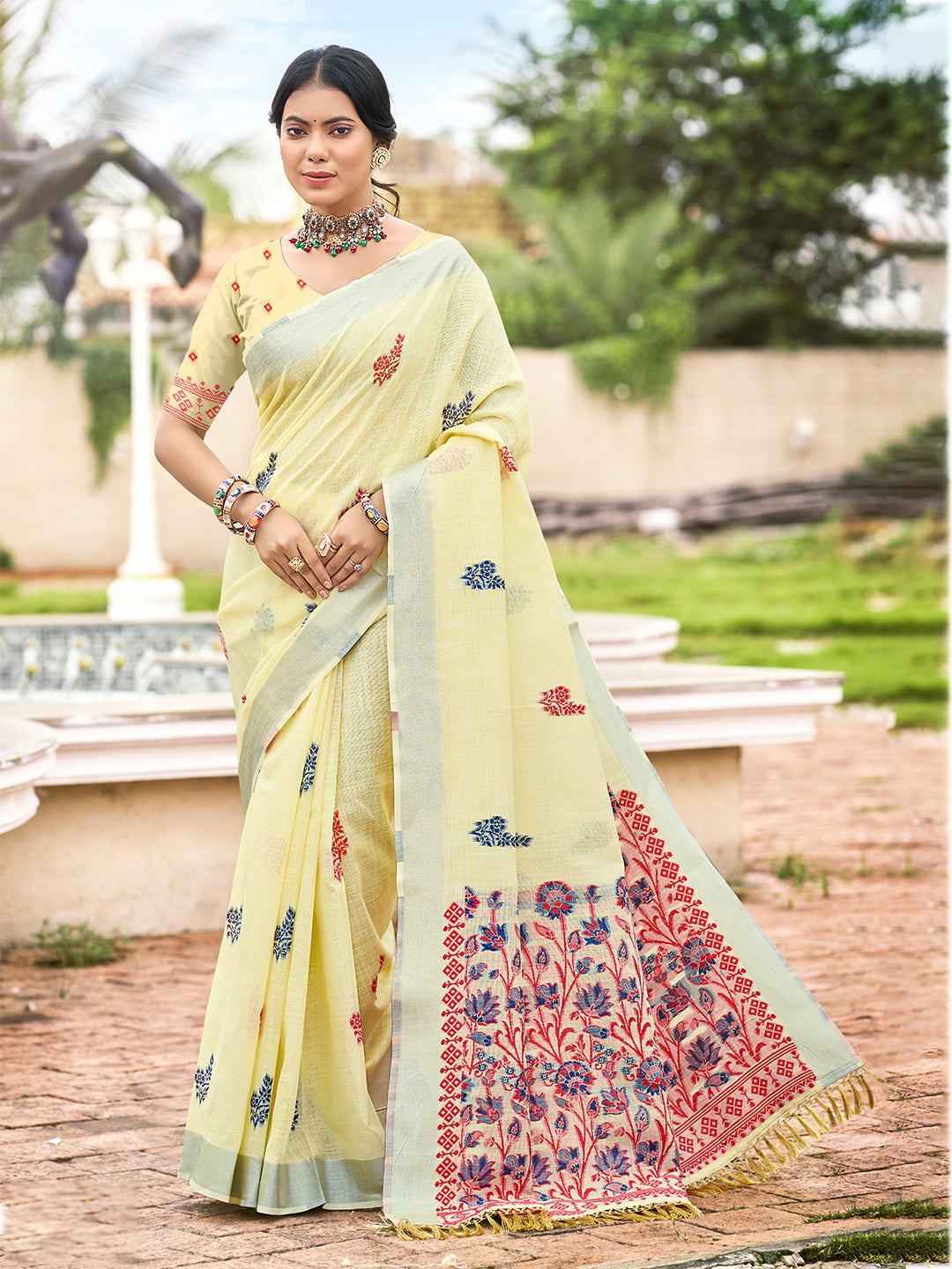 Light Yellow Linen Saree
