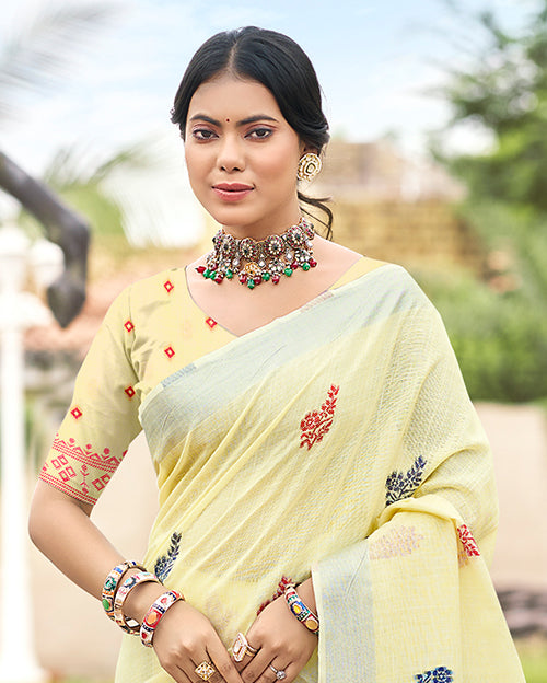 Light Yellow Linen Saree