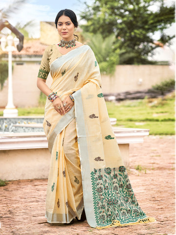 Mellow Yellow Linen Saree