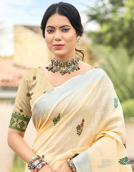 Mellow Yellow Linen Saree