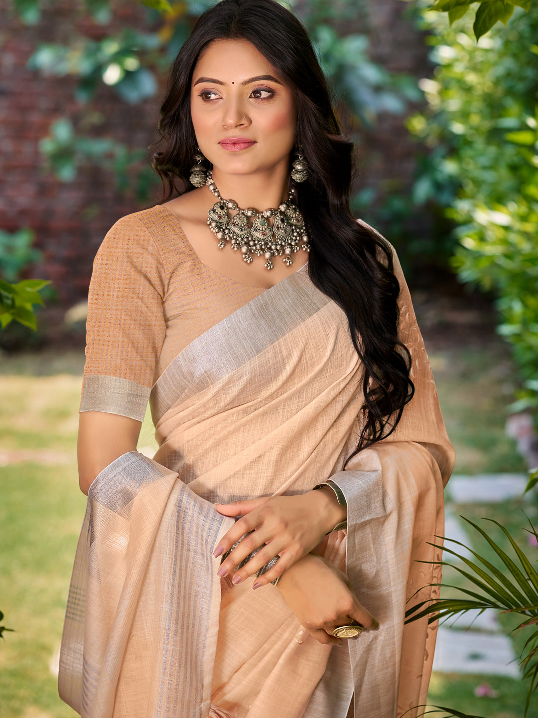 Beige Linen Saree