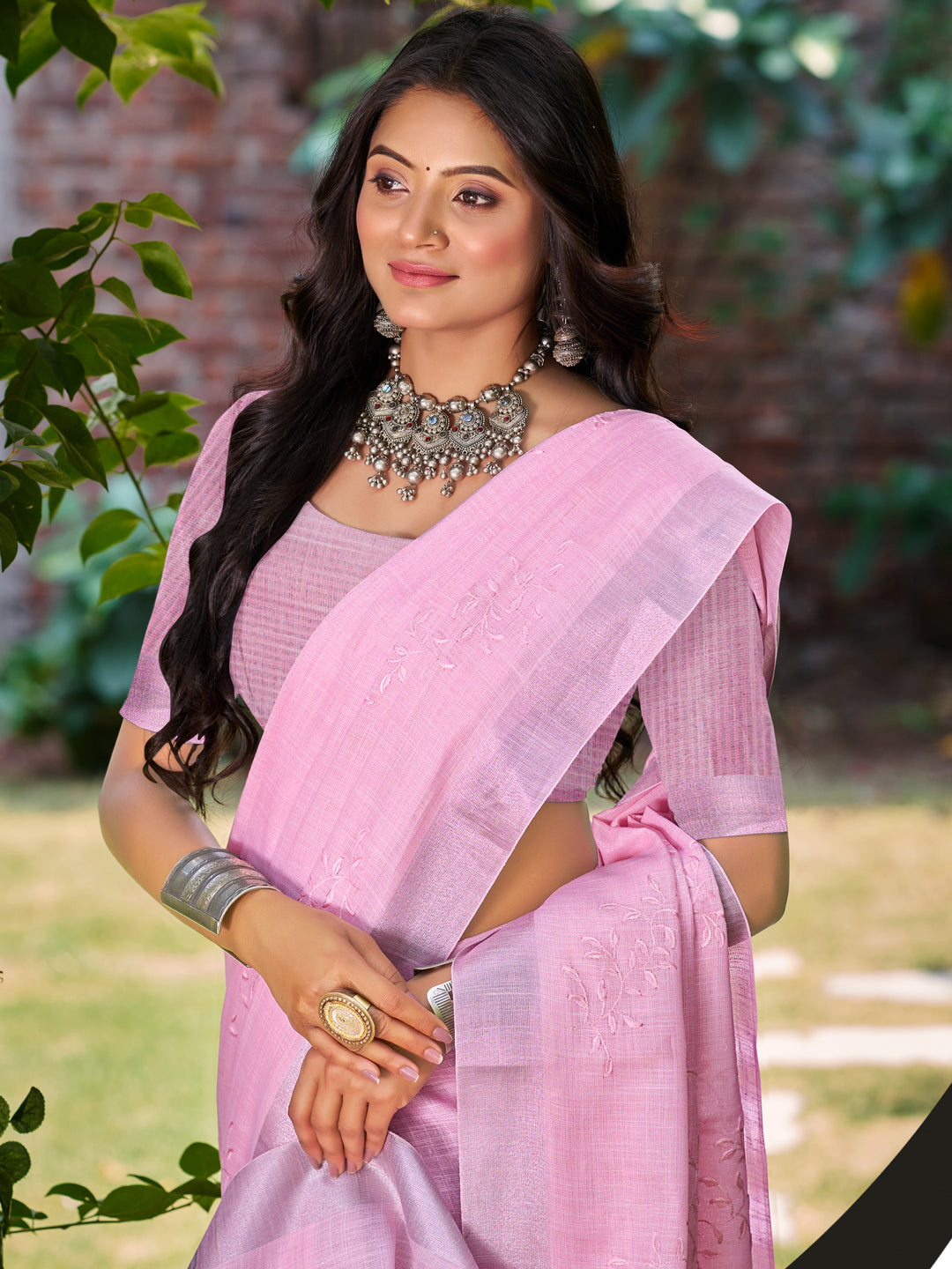 Bright Pink Linen Saree