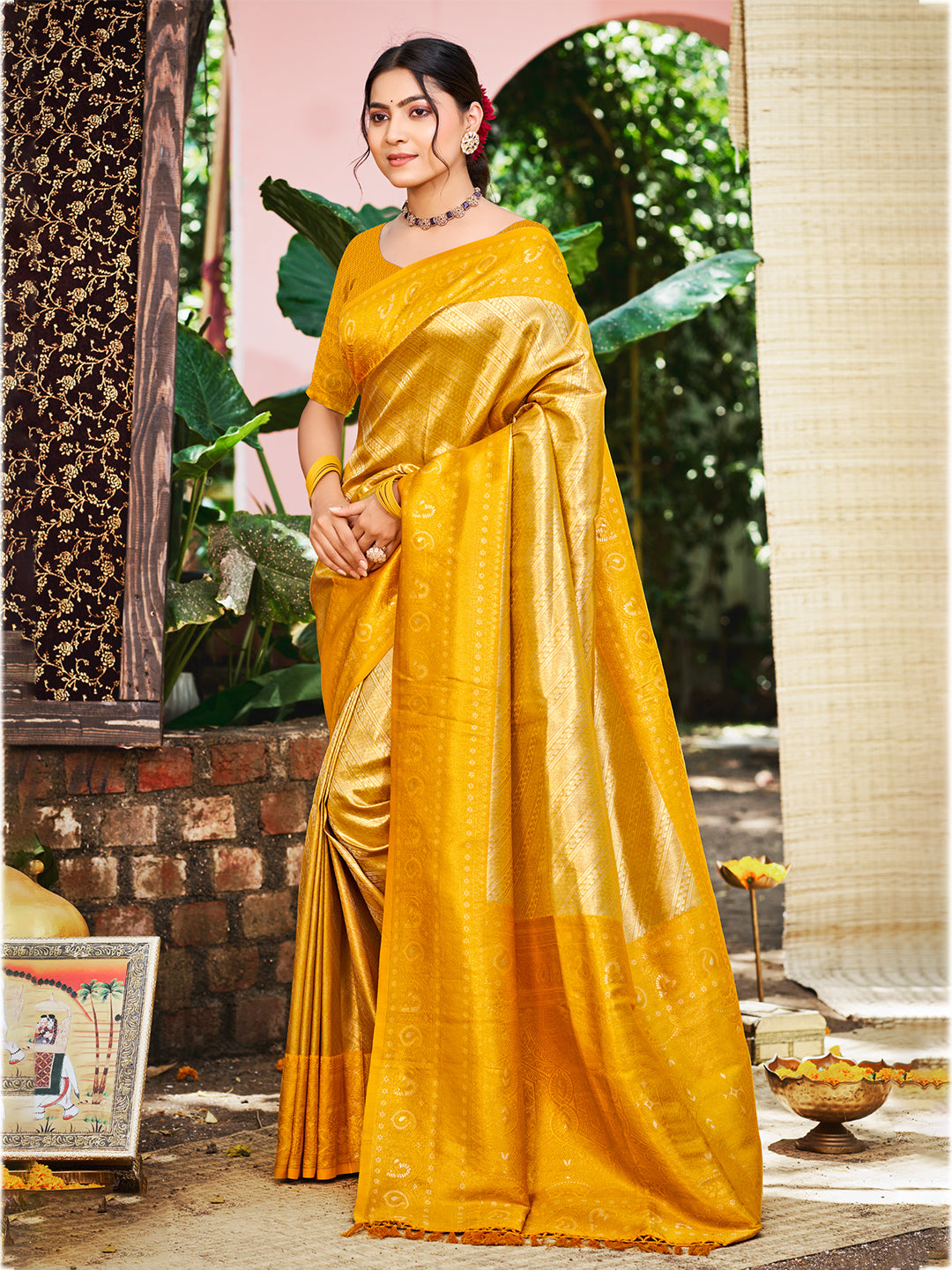 Golden Yellow Kanjivaram Silk Saree