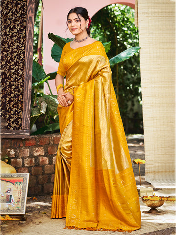 Golden Yellow Kanjivaram Silk Saree