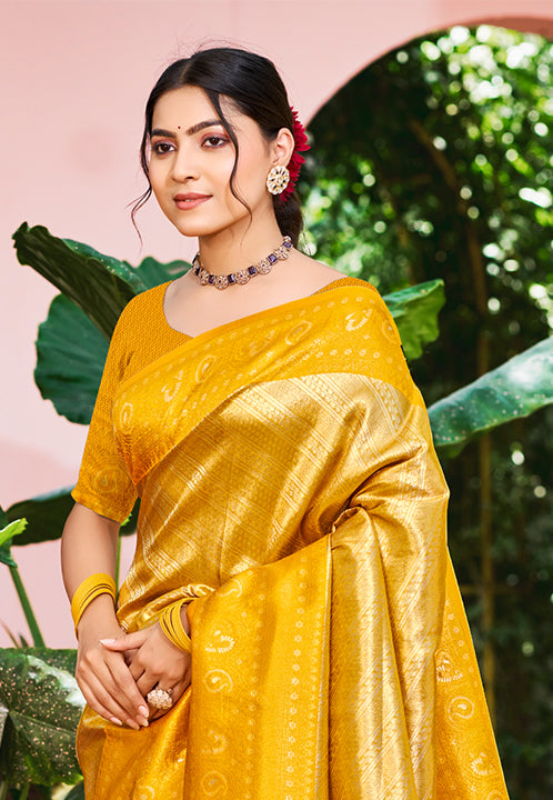 Golden Yellow Kanjivaram Silk Saree