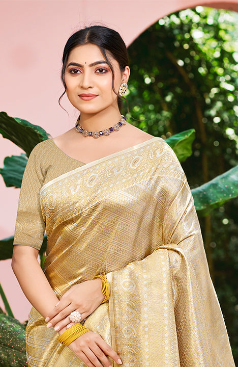 Beige Kanjivaram Silk Saree