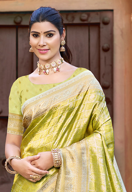 Olive Green Kanjivaram Silk Saree