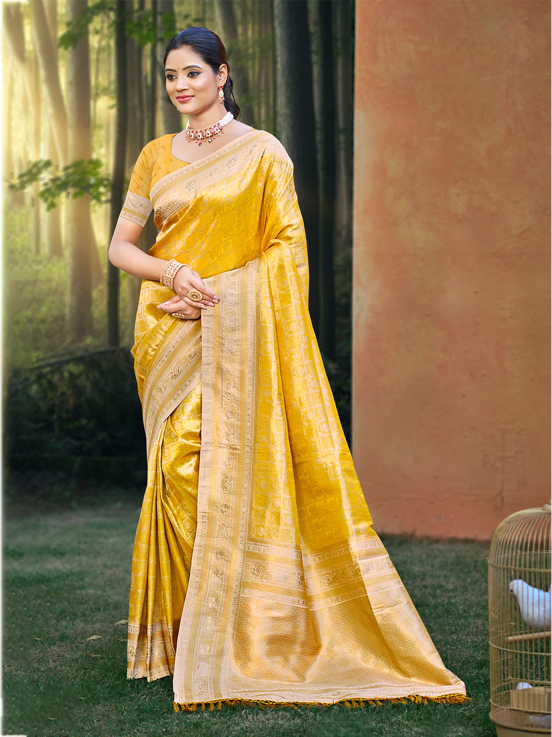 Golden Yellow Kanjivaram Silk Saree