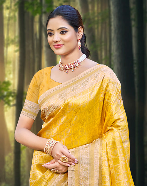 Golden Yellow Kanjivaram Silk Saree