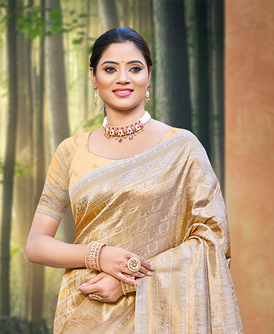 Beige Kanjivaram Silk Saree