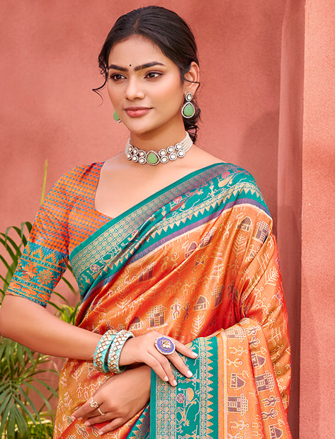 Orange Kanjivaram Silk Saree