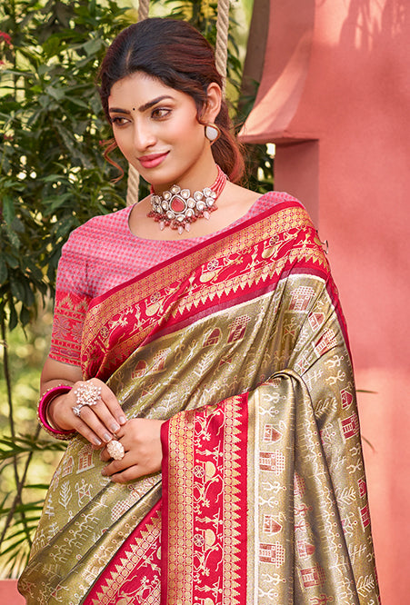 Olive Green Kanjivaram Silk Saree