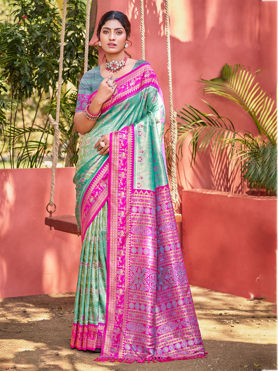 Aqua Blue Kanjivaram Silk Saree