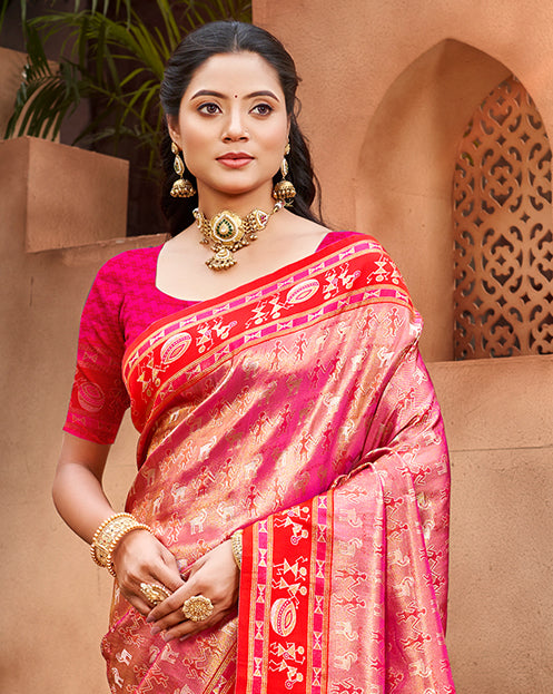 Coral Pink Kanjivaram Silk Saree
