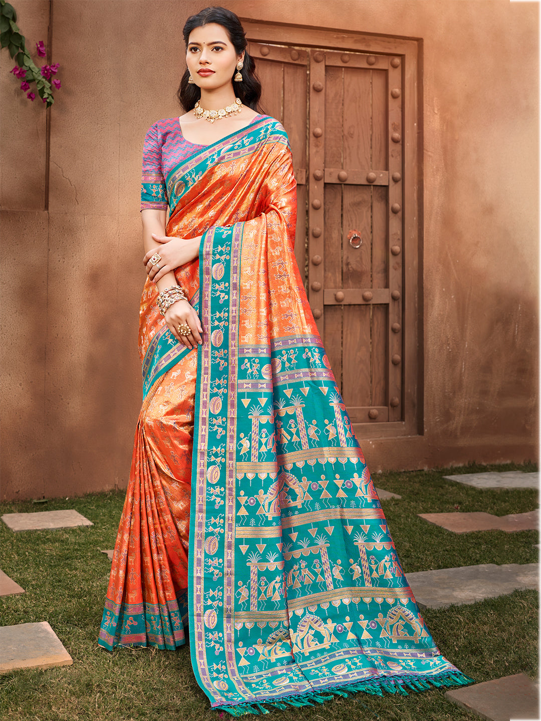 Orange Kanjivaram Silk Saree
