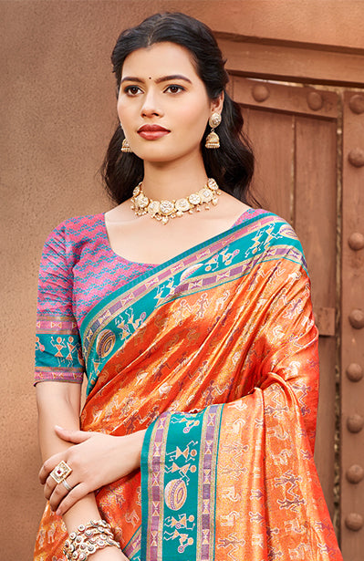 Orange Kanjivaram Silk Saree