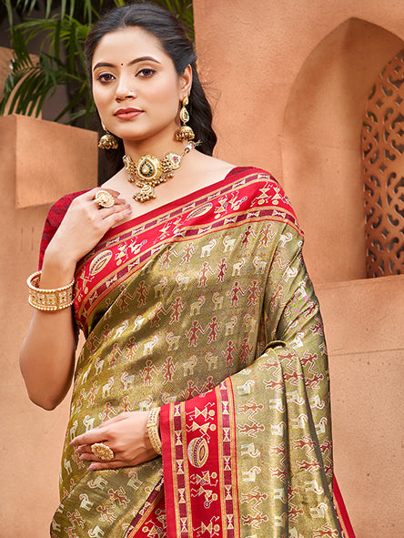 Olive Green Kanjivaram Silk Saree
