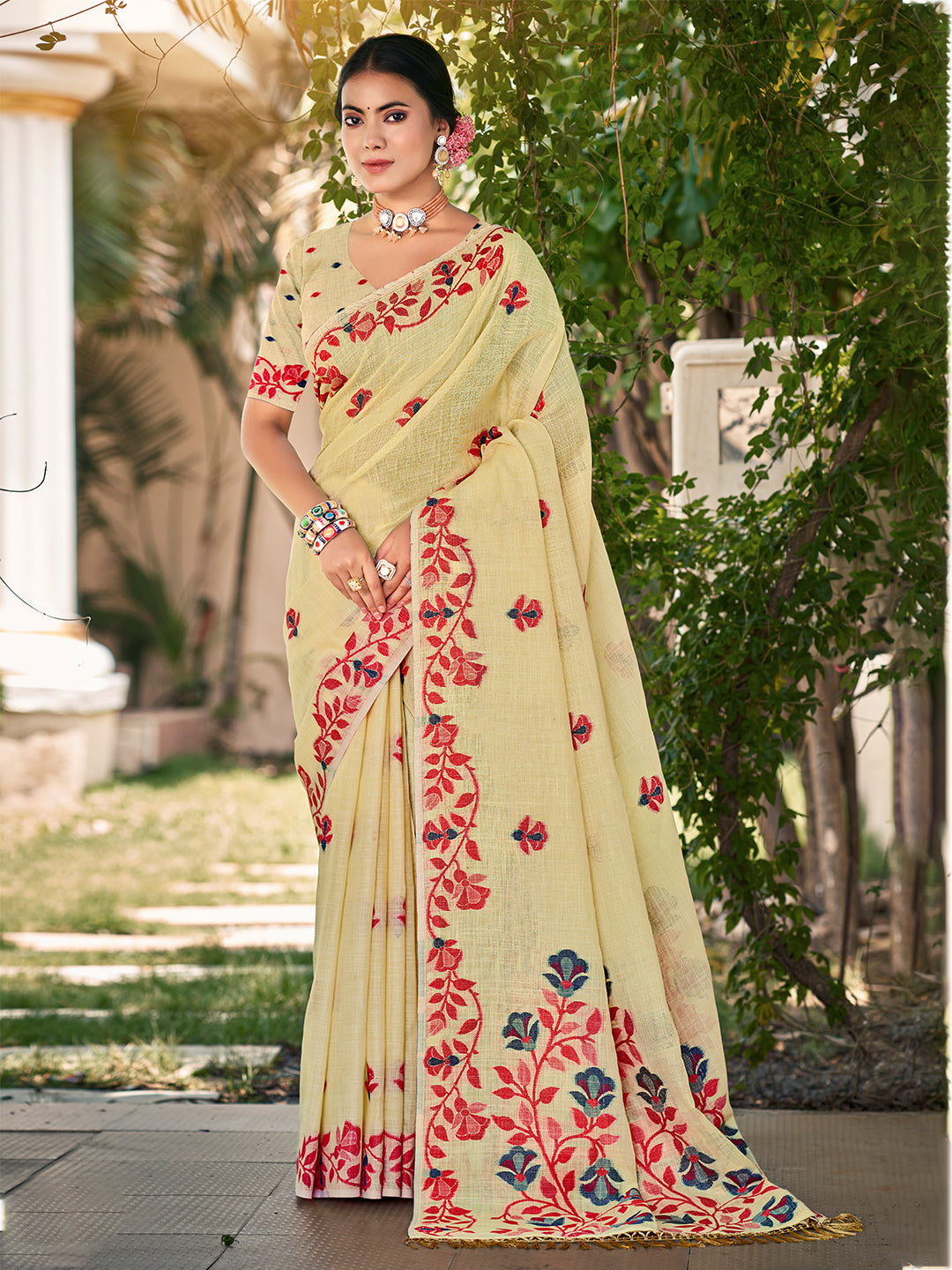Mellow Yellow Linen Saree