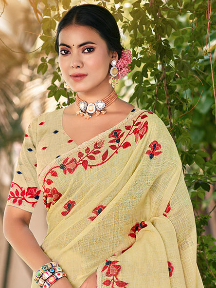 Mellow Yellow Linen Saree