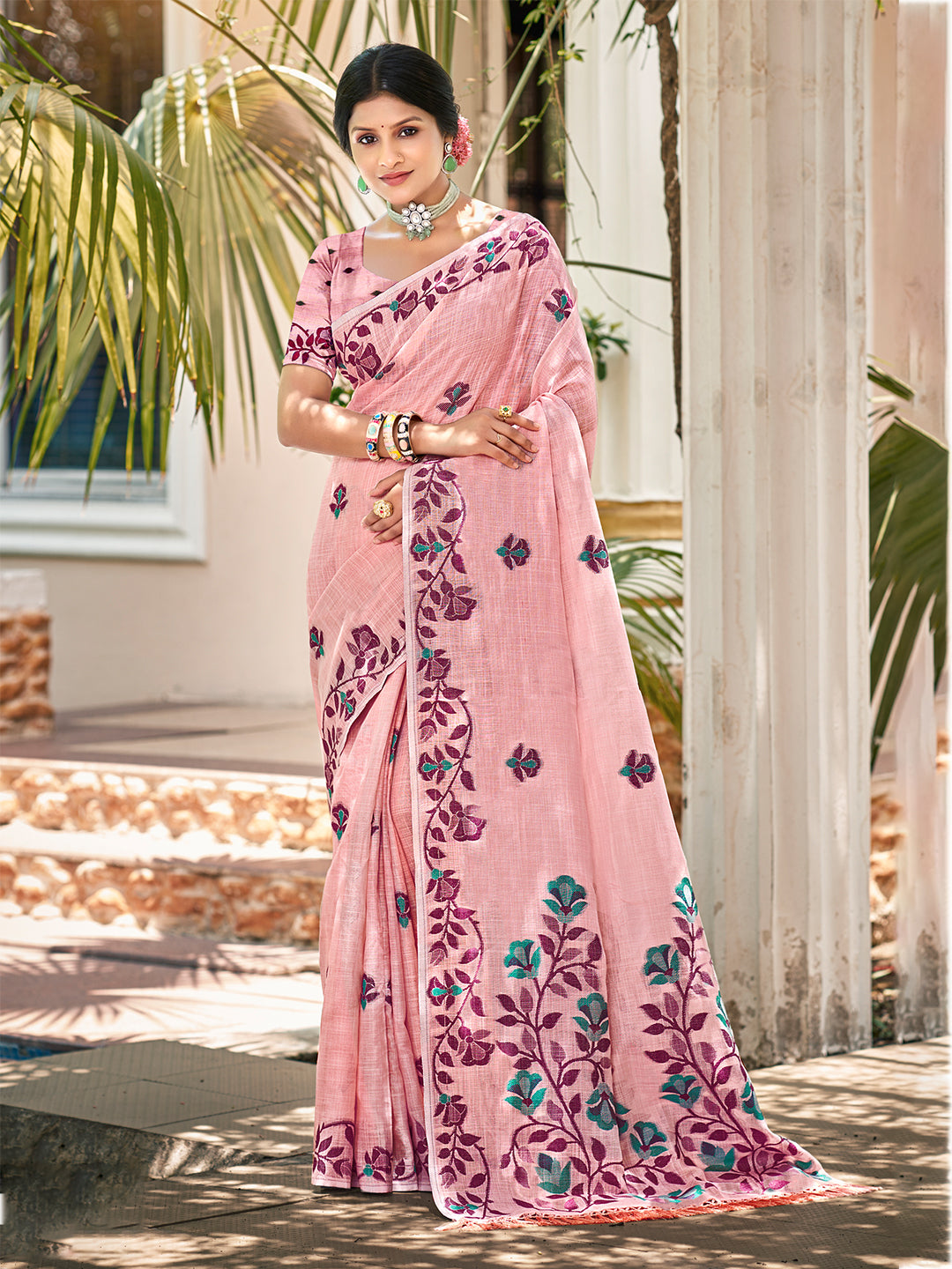 Light Pink Linen Saree