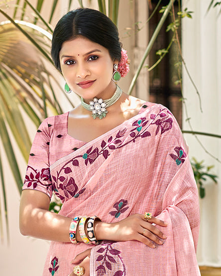 Light Pink Linen Saree
