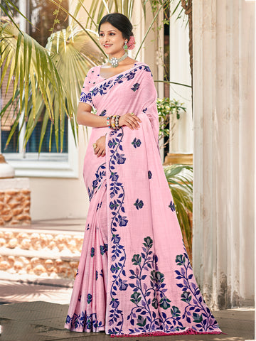 Pink Linen Saree