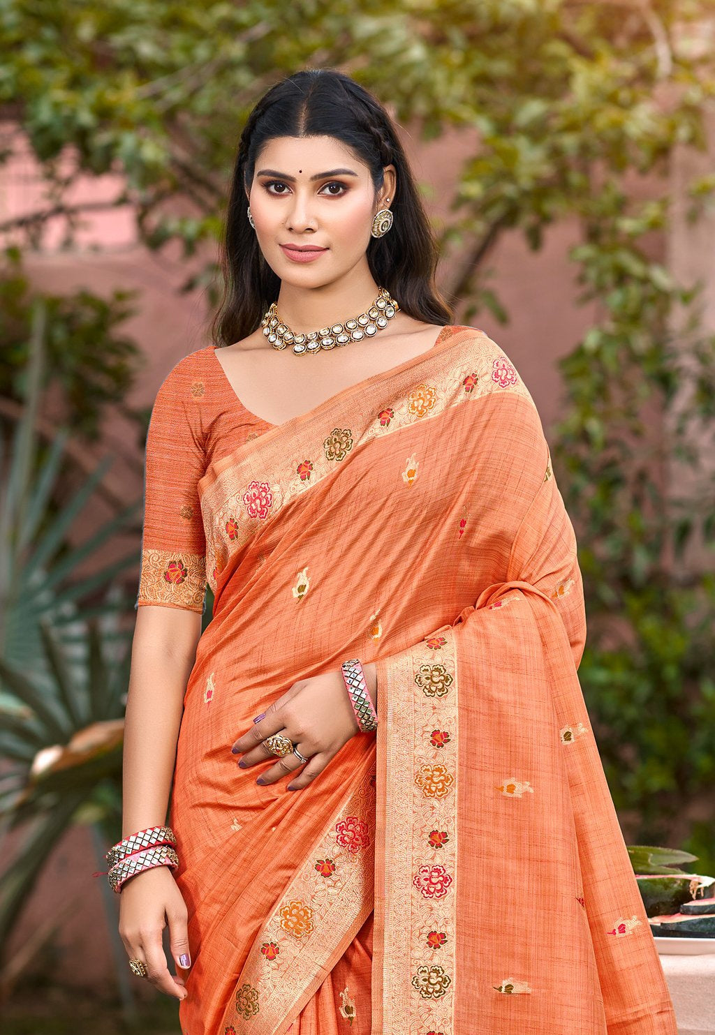 Orange Heavy Assam Silk Saree