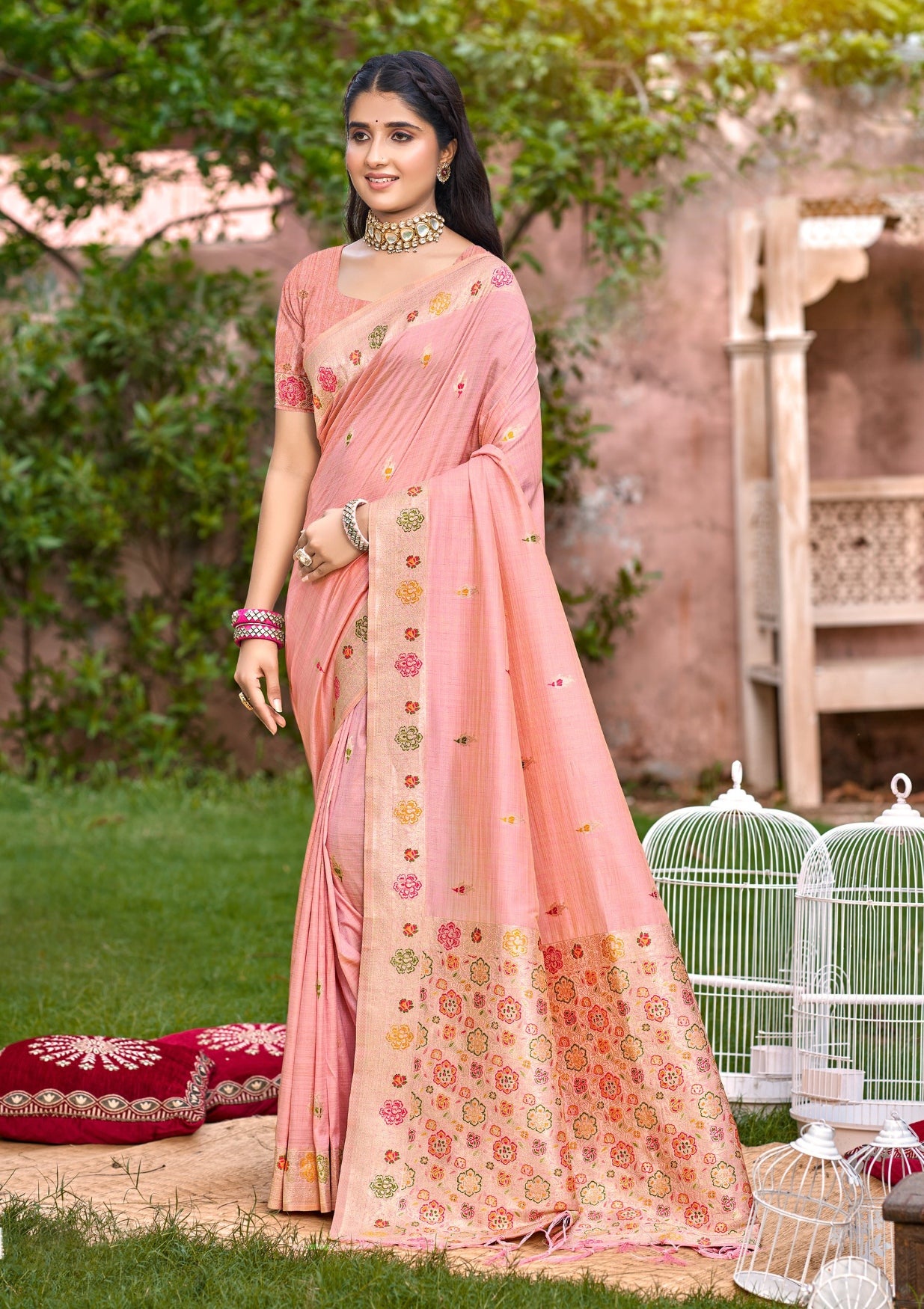 Peach Heavy Assam Silk Saree
