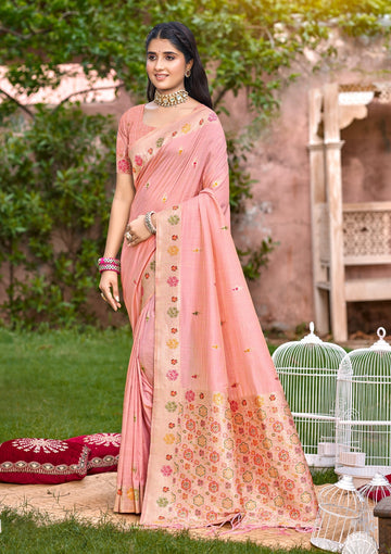 Peach Heavy Assam Silk Saree