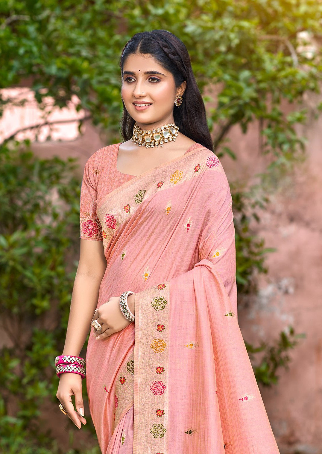 Peach Heavy Assam Silk Saree