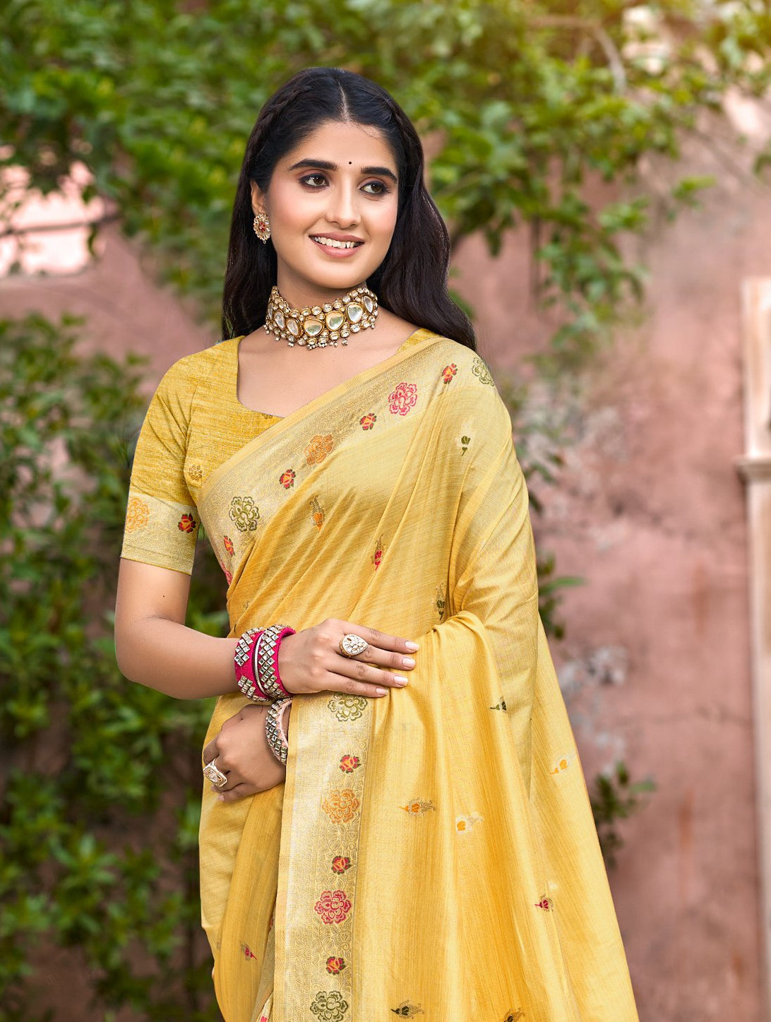 Yellow Heavy Assam Silk Saree