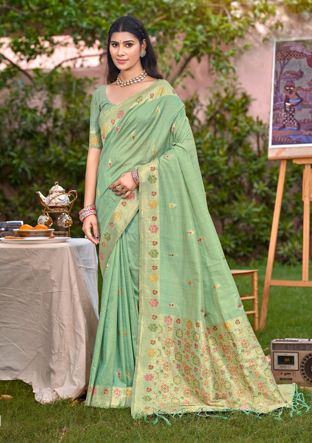 Sea Green Heavy Assam Silk Saree